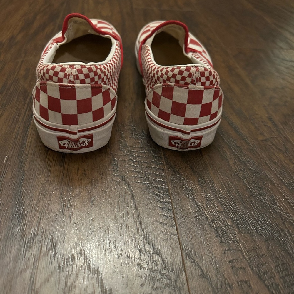 Vans Red and White Checkerboard Canvas Slip-On Sneakers Unisex Size W 7 & M 5.5 - Picture 4 of 6